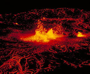 Lava flowing at night at Hawaii Volcanos National Park Picture by NPS